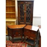 An Old Charm oak pedestal cabinet with cross banded panelled doors,