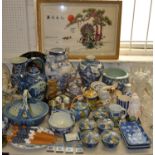 Oriental Ceramics - large blue and white baluster shaped vases; tea kettle; charger; teawares;