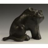 Japanese School (Edo/Meiji period), a dark patinated bronze, of a feline creature,