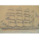 Primitive Marine School (19th century) A ship, General Gordon of London pastel, 44cm x 55.