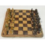 World War II - a prisoner of war chess set, the board 14cm square; R J M Dupont,