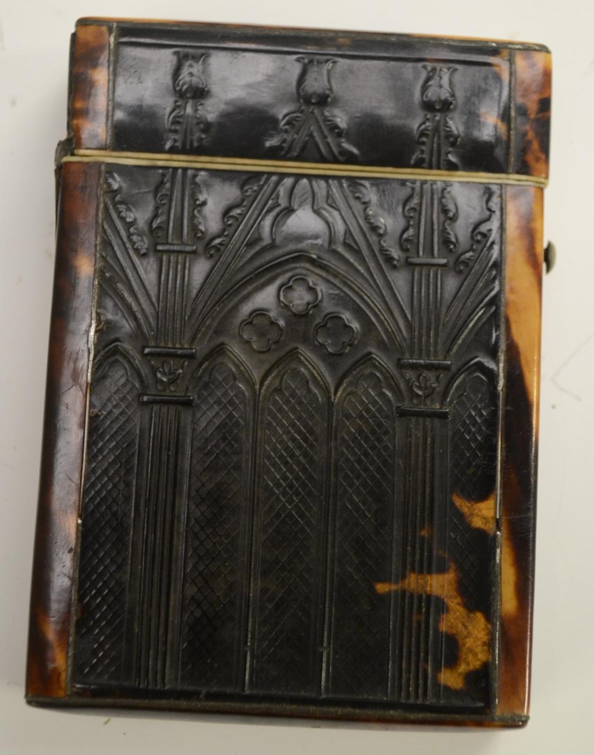 A William IV/early Victorian Gothic Revival tortoiseshell card case, - Image 5 of 10