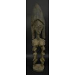 Tribal Art - a Bamana janus figure, stylised headress, bust length,