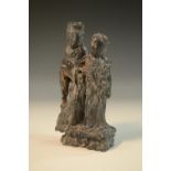 A Chinese grey soapstone carving, of two female deities,