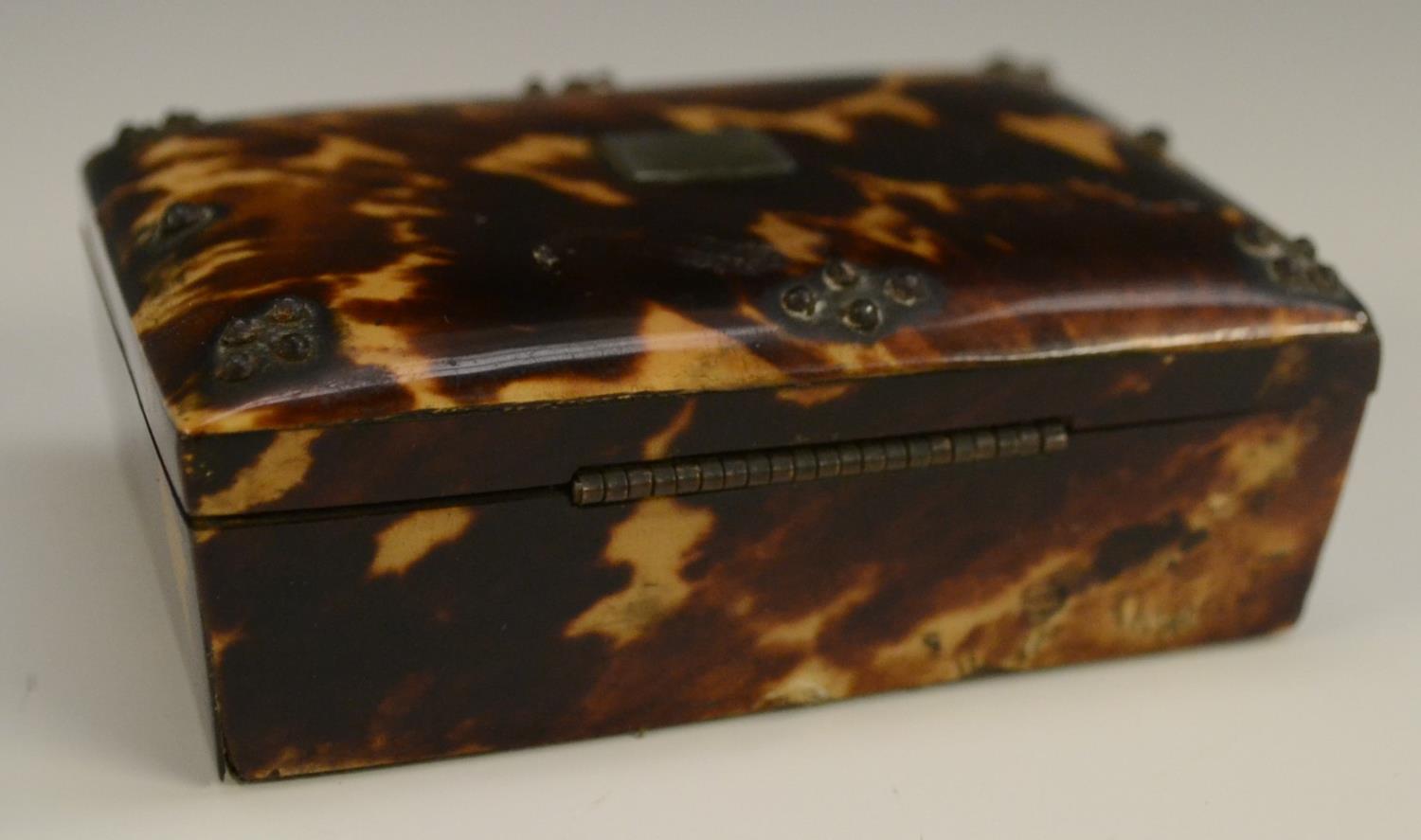 A 19th century tortoiseshell casket, hinged cover decorated with cut steel pinwork, 8.5cm wide, c. - Image 3 of 8