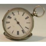 A 19th century pocket pedometer, 4cm enamel dial with Roman numerals, engine turned to verso, 6.