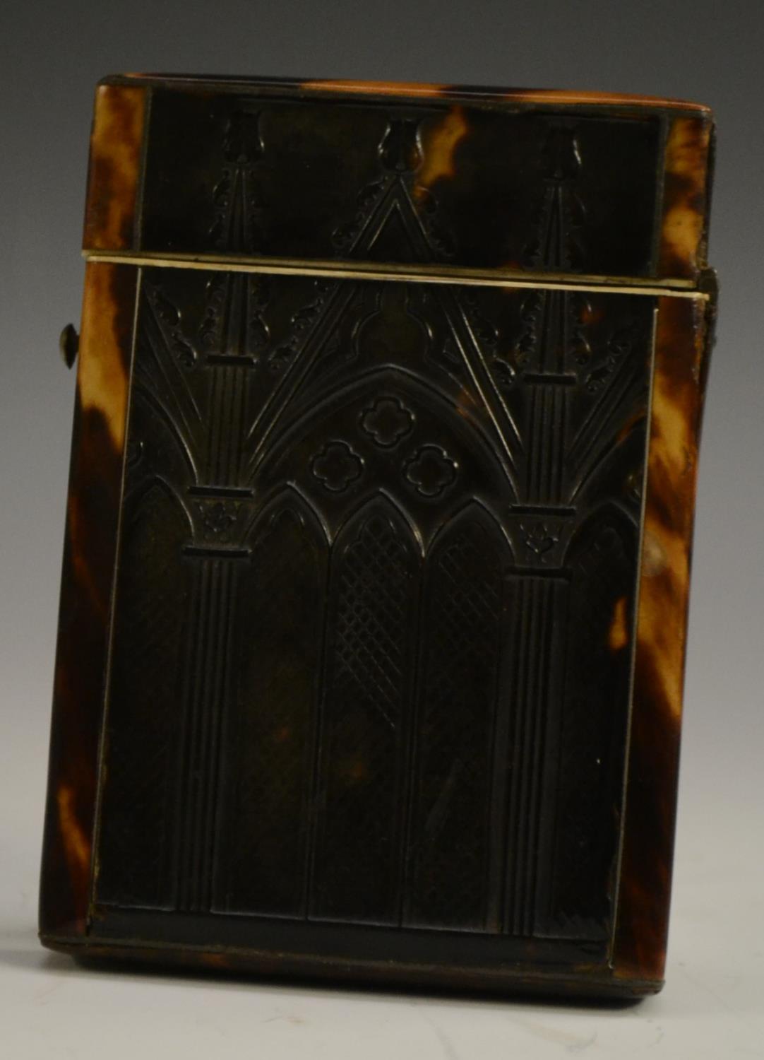 A William IV/early Victorian Gothic Revival tortoiseshell card case, - Image 2 of 10