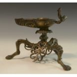 A 19th century Grand Tour type table oil lamp, after the Antique Roman, twin-serpent handles,