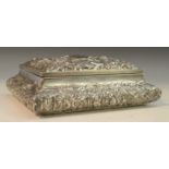 A large Victorian silver bowed rectangular dressing table box,