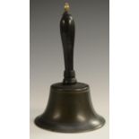 A 19th century desk or table bell, turned ebonised handle with bone finial,