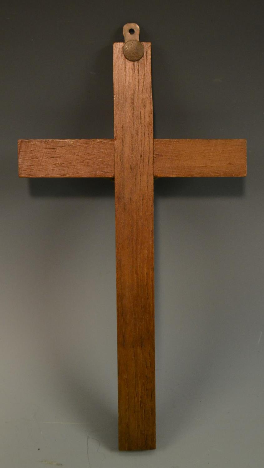 A 19th century gilt metal corpus christi, the rosewood cross outlined with brass stringing, - Image 6 of 6