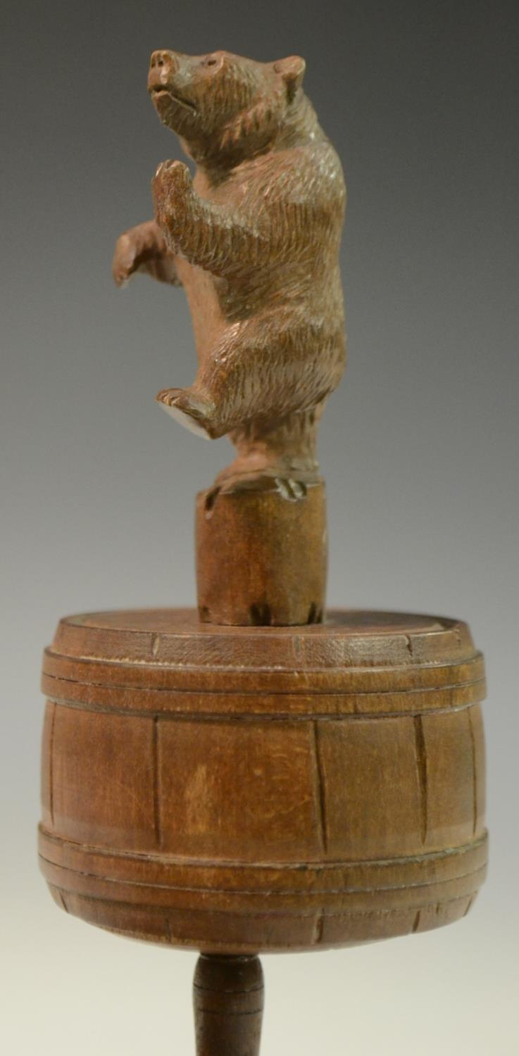 A Black Forest hand-held musical parlour amusement, as a bear dancing upon a barrel, - Image 4 of 8