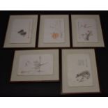 Chinese School A set of five, Quail, Buffalo, Bamboo,