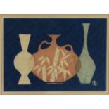 Japanese School (20th century) Three Vases monochrome woodblock print, signed with a seal,