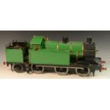 A scratchbuilt live steam 3 1/2 " gage 0-6-2 locomotive, Mona, South Coast Railway livery,