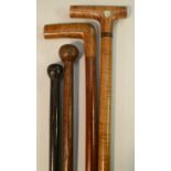 An early 20th century snakewood gentleman's walking cane,