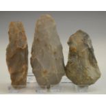 Antiquities - Stone Age, a collection of three French flint scrapers, the largest 8.