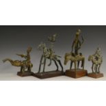 Tribal Art - a Senufo bronze equestrian figure, the elongated figure upon a stylised horse,