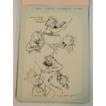 An early 20th century commonplace book, various comical illustrations, topographical watercolours,