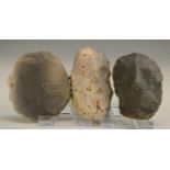Antiquities - Stone Age, a collection of three French flint scrapers, the largest 5.
