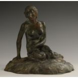 After Edvard Eriksen, a verdigris patinated bronze, The Little Mermaid,