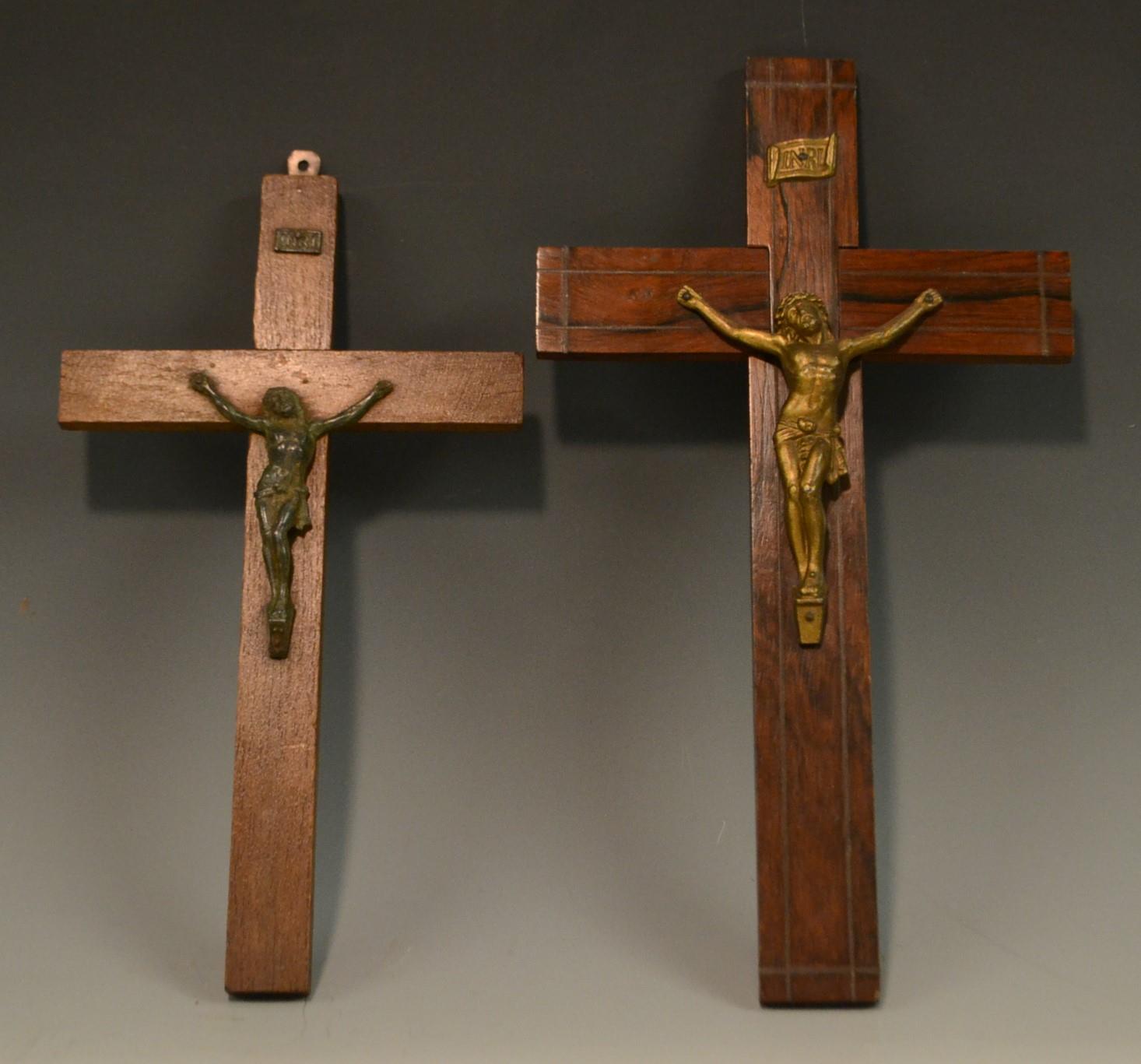 A 19th century gilt metal corpus christi, the rosewood cross outlined with brass stringing, - Image 2 of 6