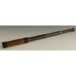 A 19th century mahogany and brass three-draw telescope, by J P Cutts, London,