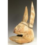 Tribal Art - a Yoruba Gelede (Efe-Agasa) helmet mask, carved as a zoomorphic rabbit,