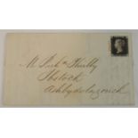 Stamps - Queen Victoria 1d penny black on cover,