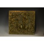 A Baroque bronze rectangular panel, cast in relief with a frieze of scantily clad putti,