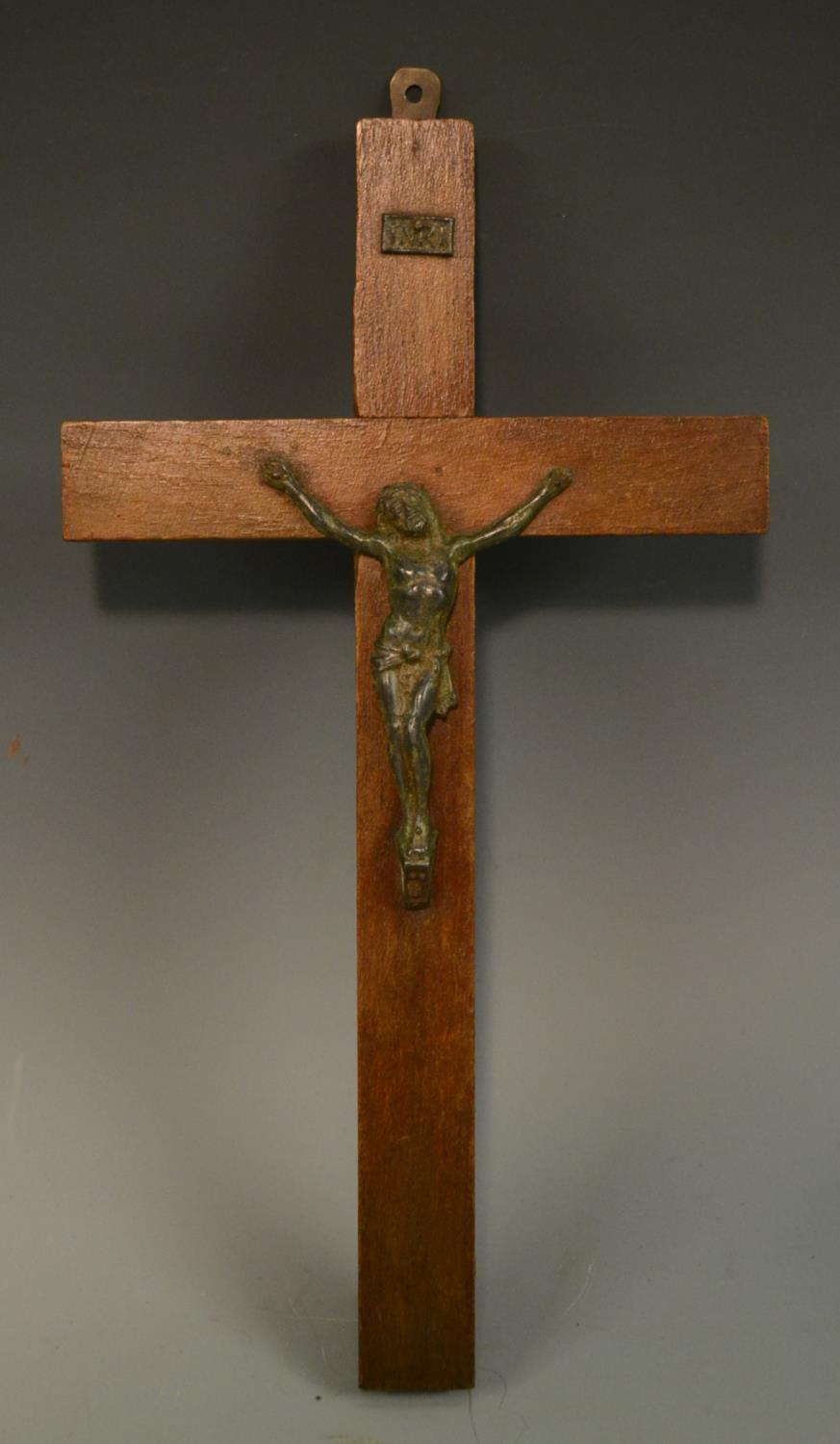 A 19th century gilt metal corpus christi, the rosewood cross outlined with brass stringing, - Image 5 of 6