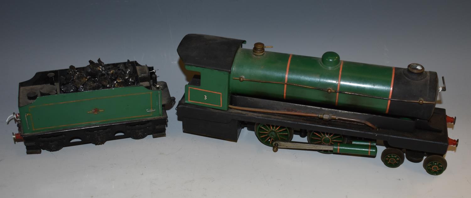 A Bowman O Gauge live steam 4-4-0 locomotive and tender, no.