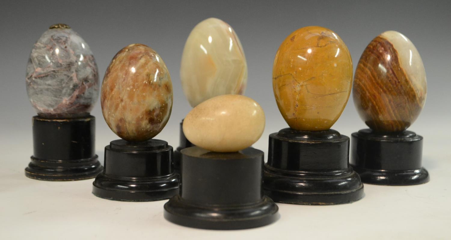 Geology - a collection of polished cabinet specimens, comprising egg shaped samples of fluorspar,