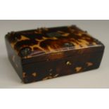 A 19th century tortoiseshell casket, hinged cover decorated with cut steel pinwork, 8.5cm wide, c.