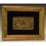 A 19th century Historicist electrotype plaque, in relief with a Renaissance hunting scene, 7cm x 10.