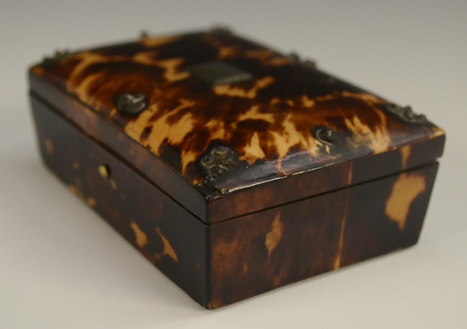 A 19th century tortoiseshell casket, hinged cover decorated with cut steel pinwork, 8.5cm wide, c. - Image 4 of 8