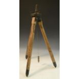 An 18th century surveying tripod, for use in the field, mining or campaign, brass fittings,