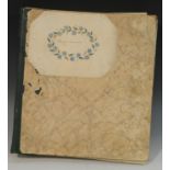 A 19th century scrap album, various cuttings, engravings scraps and watercolours,