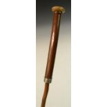 A Spanish makila walking stick, horn knop handle, wooden grip and shaft,