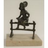 French School, a brown patinated bronze, Waiting for her Beau, marble base,