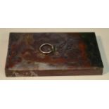 An agate and marble rectangular desk weight, silvered ring handle, 14.