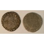 Coins, GB, Charles I, 2 hammered silver Group 4 shillings, 30mm, 6g & 31mm, 5.