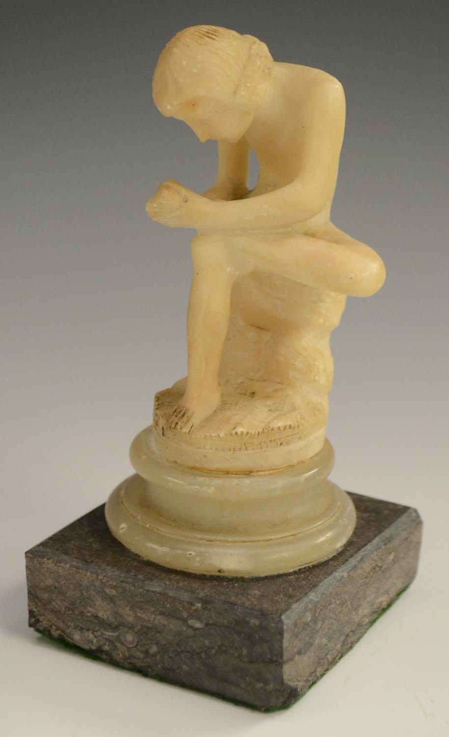 A 19th century Grand Tour alabaster carving, of Spinario, after the Antique, - Image 2 of 11