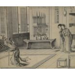 Sino-European School (19th century) Performance in a Chinese Interior pencil drawing,