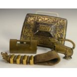A 19th century Indo-Persian damascened iron rectangular buckle, 8.