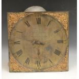 A George III longcase clock movement, 12in (31cm) square brass dial with cast brass spandrels,