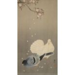 Japanese School (Meiji period), Doves and Blossom, woodblock print,