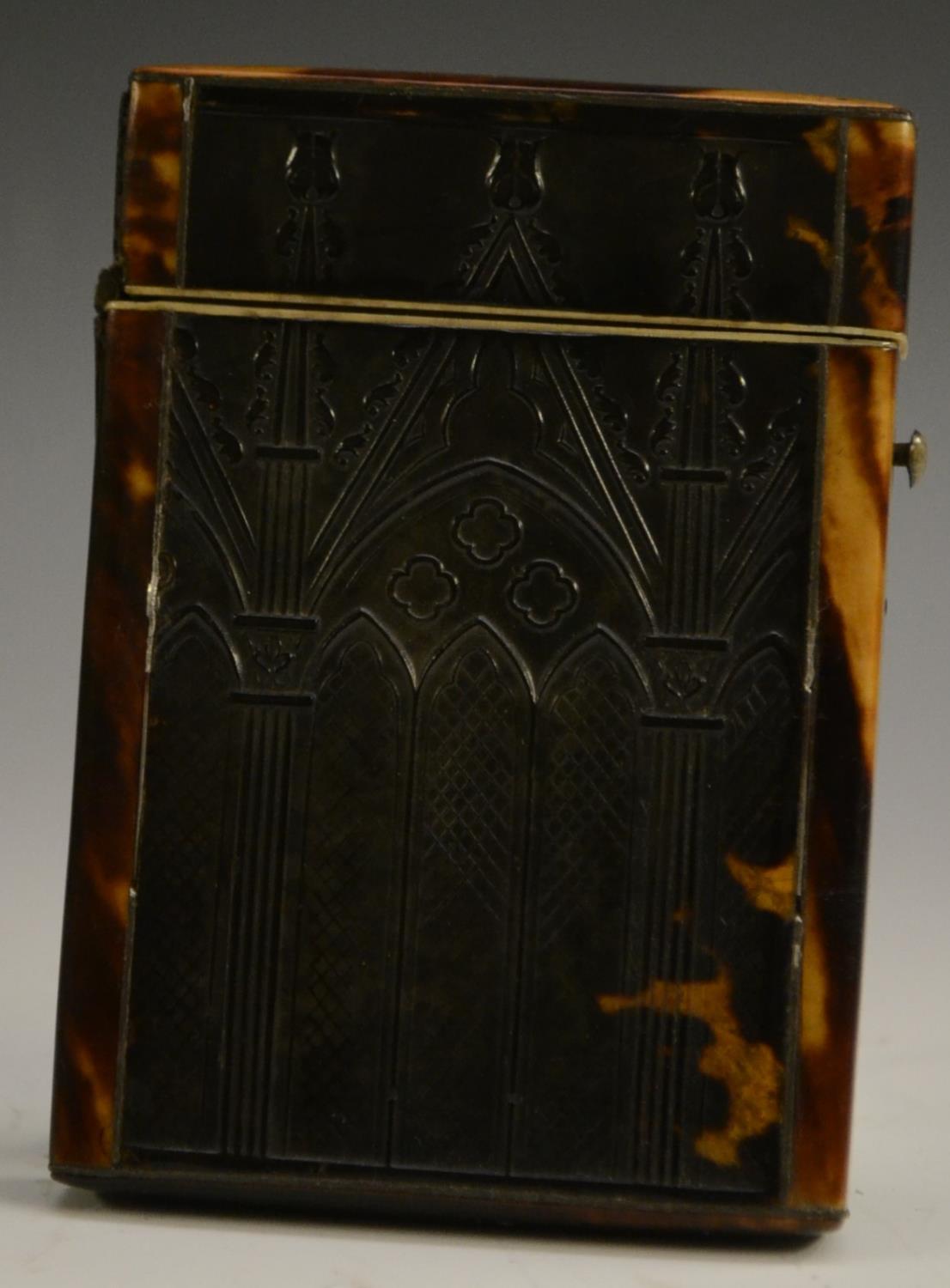 A William IV/early Victorian Gothic Revival tortoiseshell card case, - Image 3 of 10