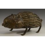 Tribal Art - an African bronze model, of a hedgehog, 23cm long, probably Yoruba,