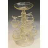 An unusual 19th century glass table centre epergne,